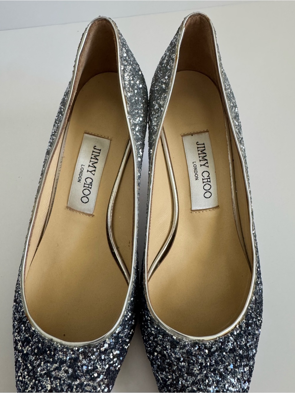 Jimmy Choo Silver Glitter Pointed Toe Kitten Heel Pumps EU 38 US 8 Made in Italy - Picture 6 of 12